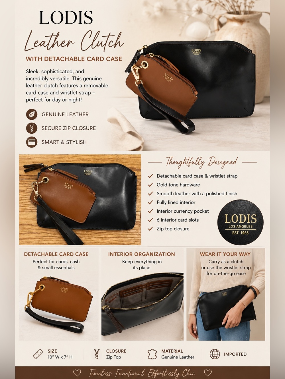 012 New Leather Lodis Black & Brown  Wristlet Duo